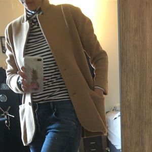 J Crew sweater blazer color is heather acorn